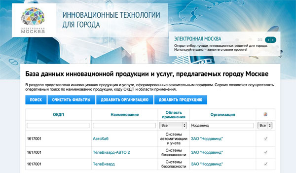 Продукты ГК «Нордавинд» зарегистрированы на портале инновационных решений г.Москвы